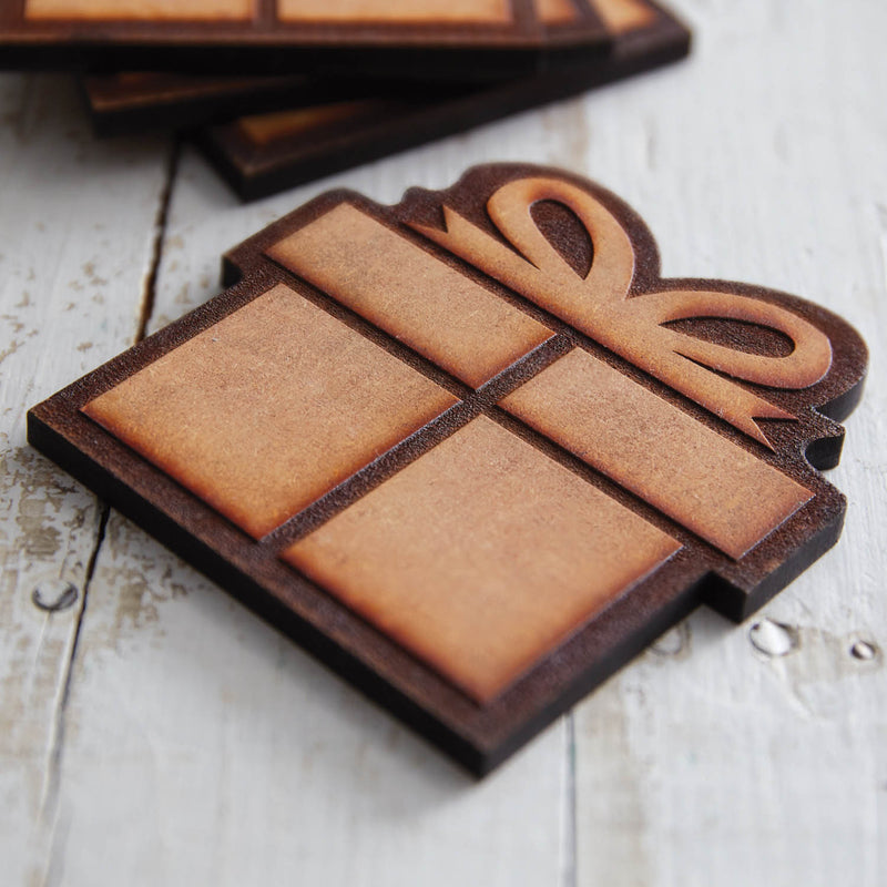 Christmas Present Wood Burned Coaster Set of 4