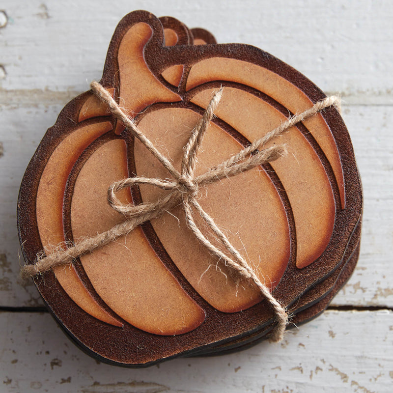 Pumpkin Wood Burned Coaster Set of 4