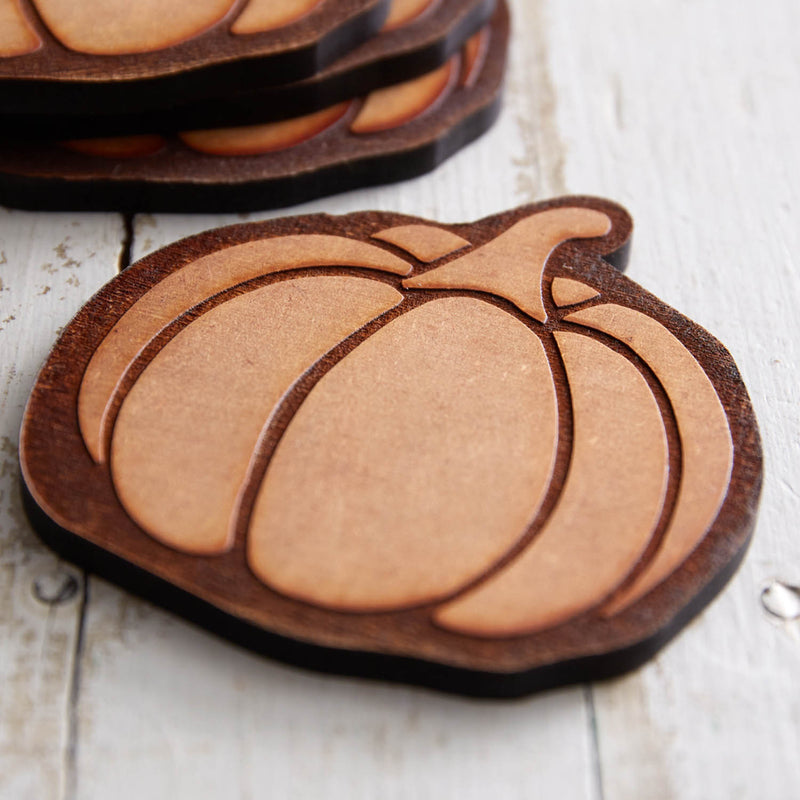 Pumpkin Wood Burned Coaster Set of 4