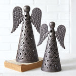 Pressed Tin Tabletop Angel Sculpture Set of 2