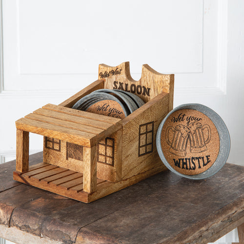Wild West Saloon Mason Jar Coaster Caddy Set