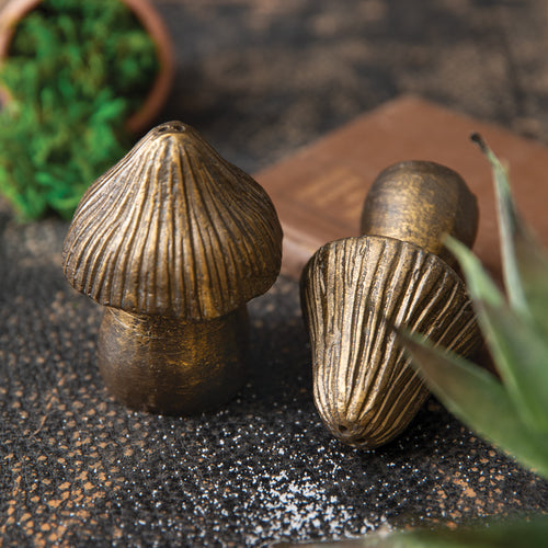 Antique Brass Mushroom Salt & Pepper Shakers