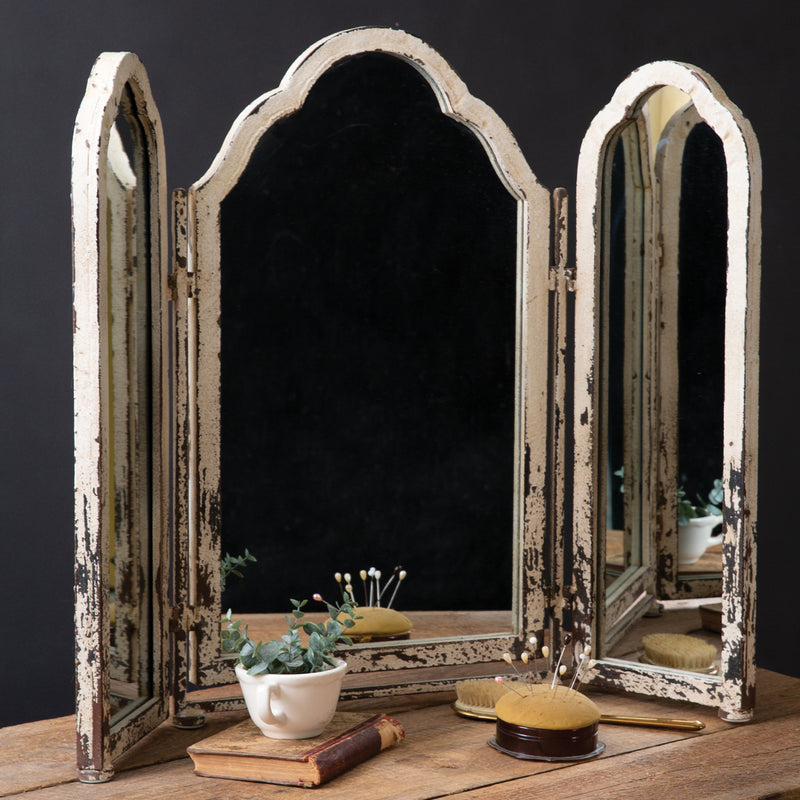 Rustic Tri-Fold Tabletop Mirror