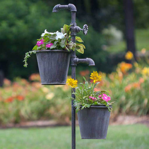 Faucet Garden Stake with Two Planters