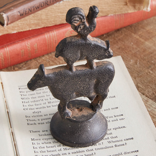 Cast Iron Stacked Animals Sculpture