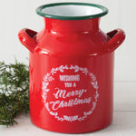 Wishing You A Merry Christmas Enameled Milk Can