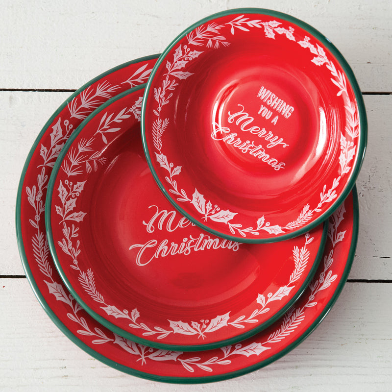 Wishing You A Merry Christmas Enameled Dish Set of 3