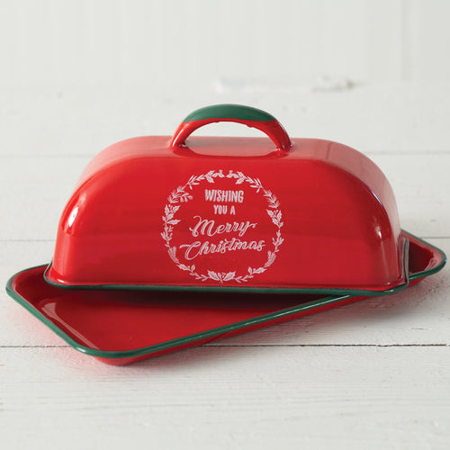 Wishing You A Merry Christmas Enameled Butter Dish