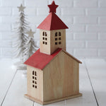 Holiday Schoolhouse Wooden Candle Lantern