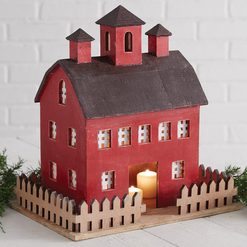 Red Holiday Barn Candle Lantern