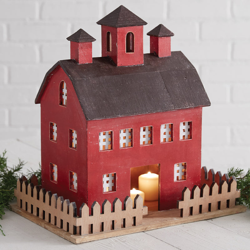 Red Holiday Barn Candle Lantern