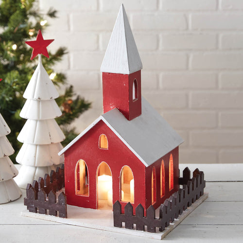 Holiday Church Wooden Candle Lantern