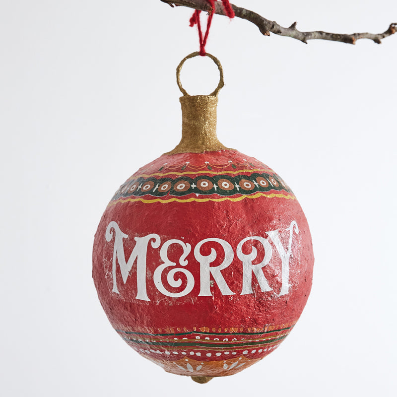 Merry Paper Mache Oversized Ornament