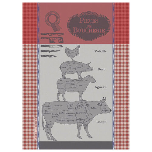 Garnier Thiebaut Piece De Boucherie Rouge Kitchen Towel Set of 4