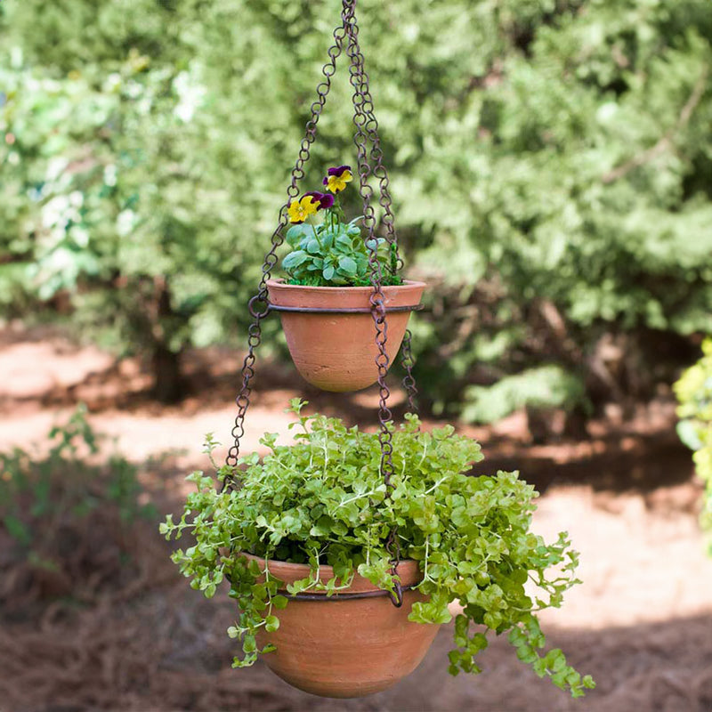 Two-Tier Hanging Terra Cotta Pot