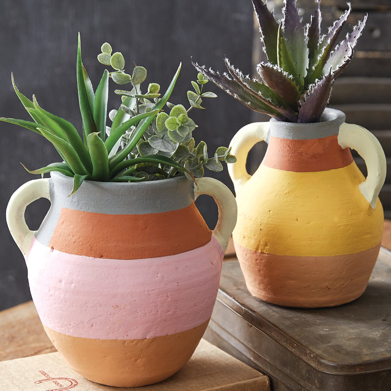 Color Blocked Terra Cotta Vase Set of 2