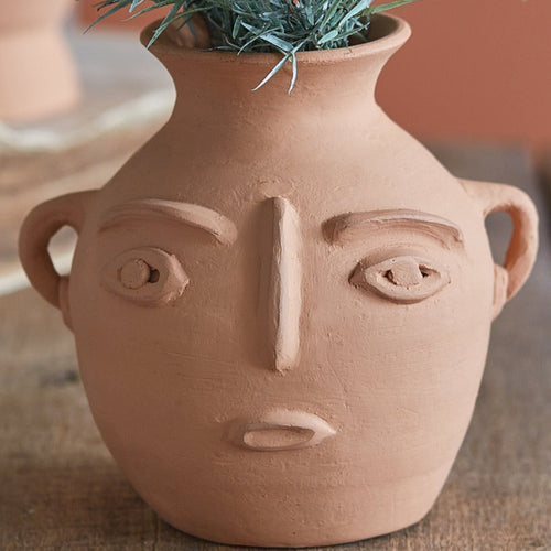 Abstract Face Terra Cotta Jug