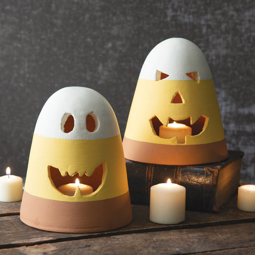 Candy Corn Terracotta Luminaries Set of 2