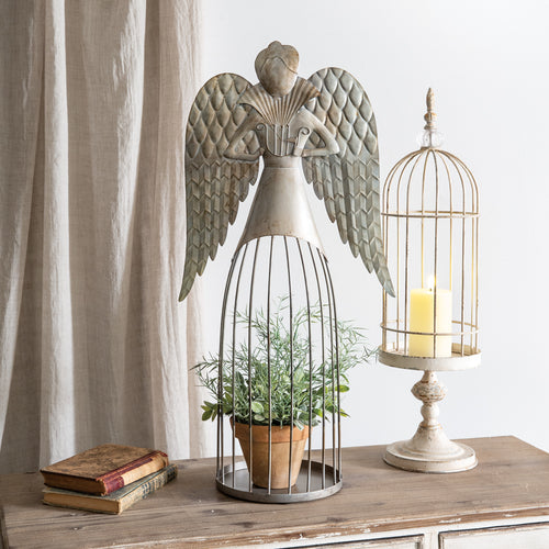 Angel with Harp Metal Statue