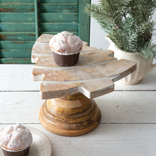 Carved Wood Tree Dessert Stand