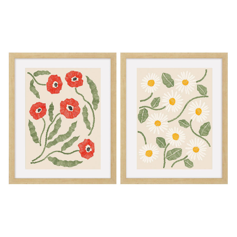 Hegre Embroidery Florals A Framed Art Set of 2