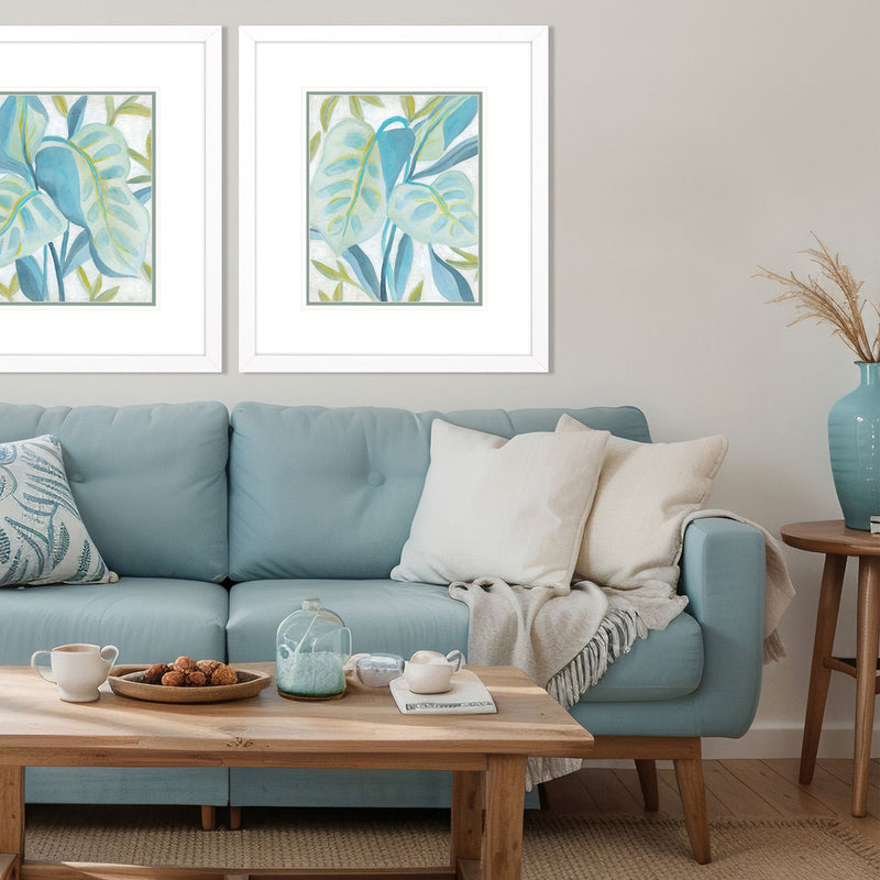 Vess Aqua Tropical Leaves II Framed Art