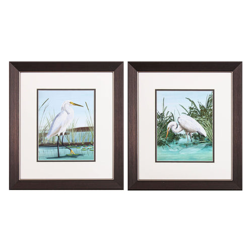 Artic Blue Lake Heron Framed Art Set of 2