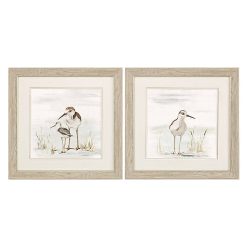 Pinto Stilt Birds on Blue Framed Art Set of 2