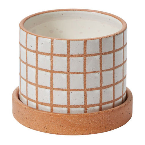 Grid Line Pot with Saucer Set of 2