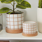 Grid Line Pot with Saucer Set of 2