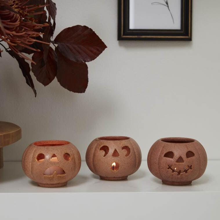 Grinning Pumpkin Votive Candle Holder Set of 6