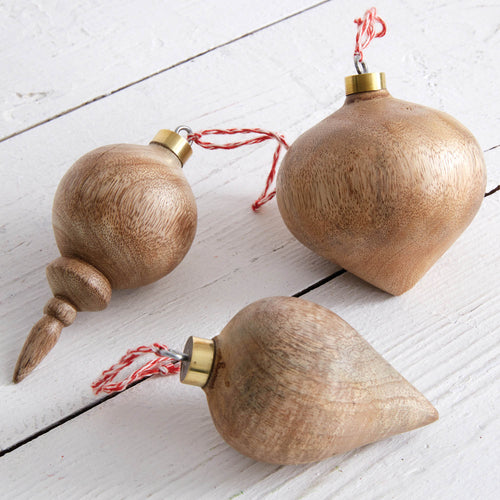 Turned Wood Christmas Ornament Set of 3