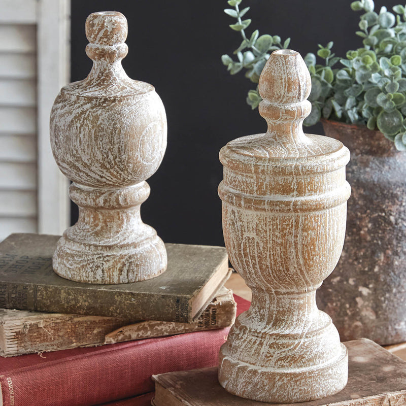 Turned Wood Finial Set of 2