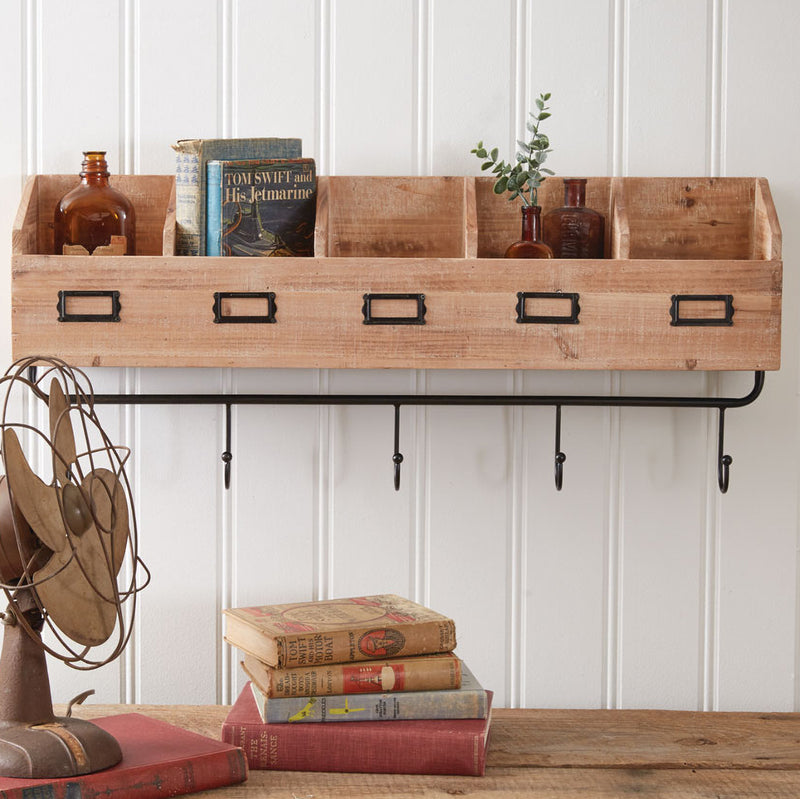 Wood Shelf Organizer with Hooks