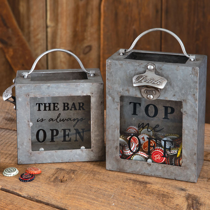 Top Me Off Galvanized Bottle Opener Bin