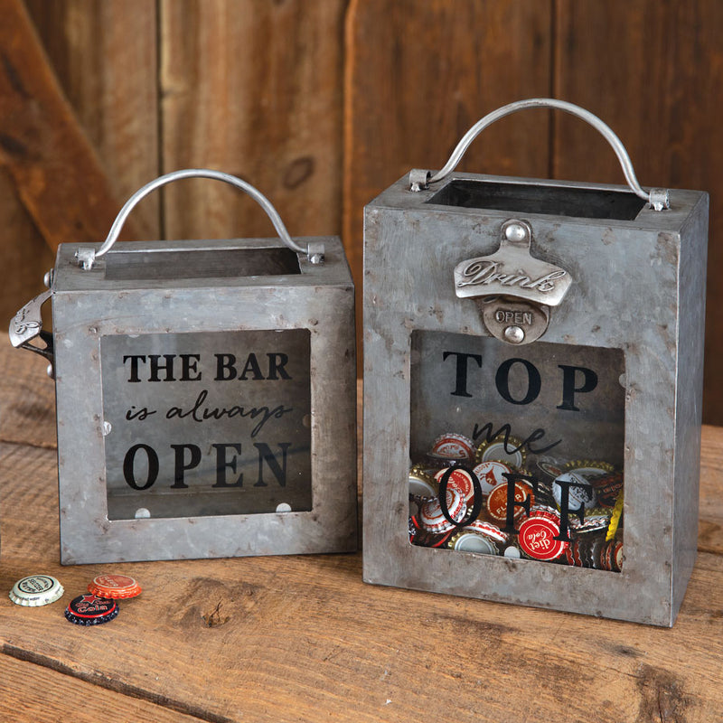 The Bar Is Always Open Galvanized Bottle Opener Bin