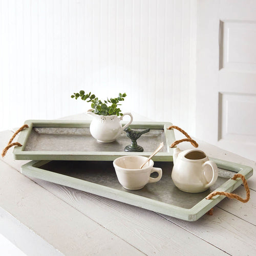 Jade Galvanized Tray Set of 2