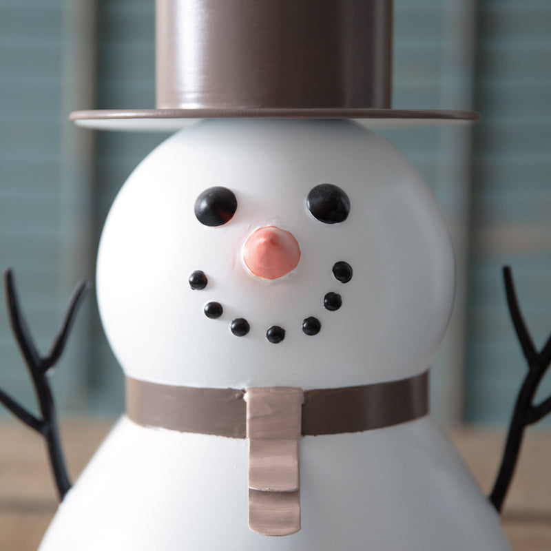 Snowman with Top Hat Metal Sculpture