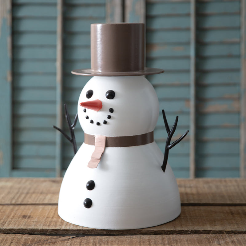 Snowman with Top Hat Metal Sculpture