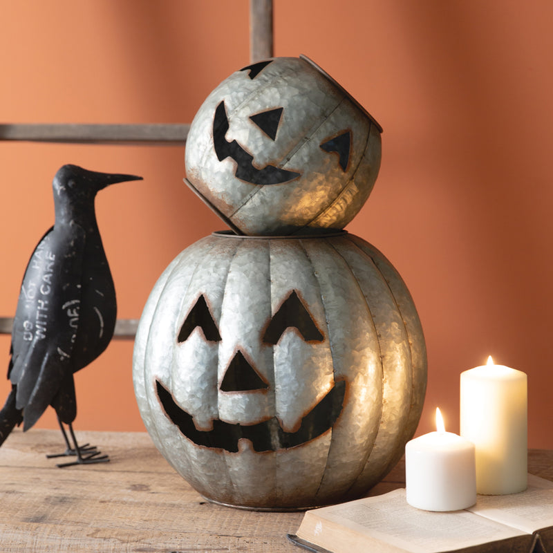 Pumpkin Galvanized Luminaries Set of 2