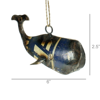 Whale Reclaimed Metal Ornament Set of 3