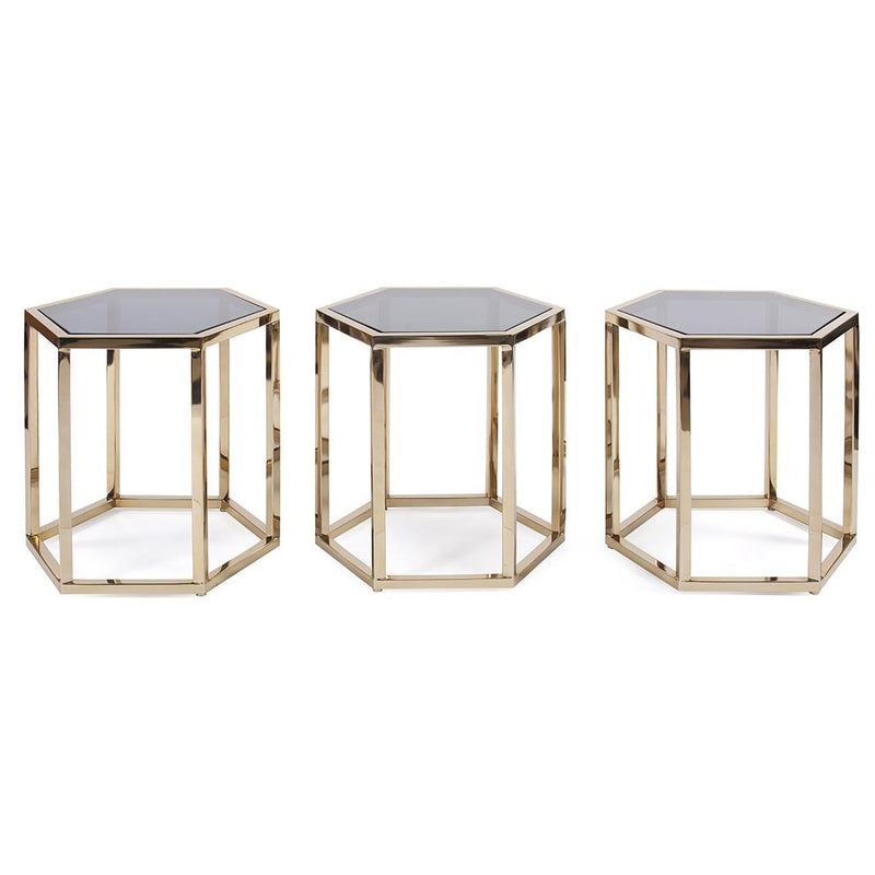 Hexagonal Gold Stainless Steel Table Set of 3