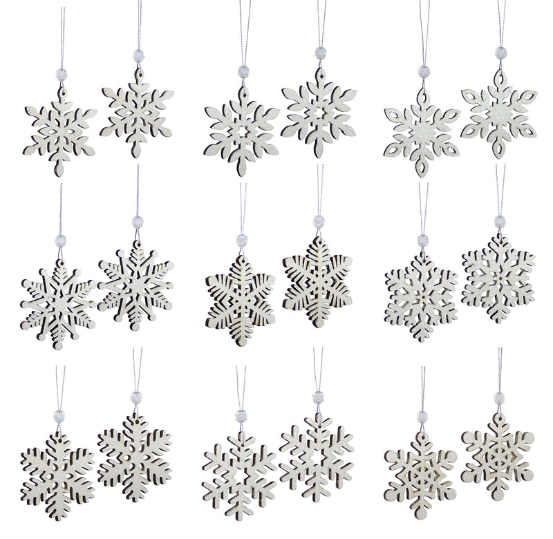 Wooden Mini Snowflake Ornament Set of 18