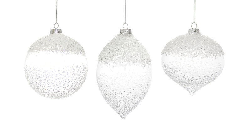 White Beaded Glass Ornament Set of 6