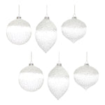 White Beaded Glass Ornament Set of 6