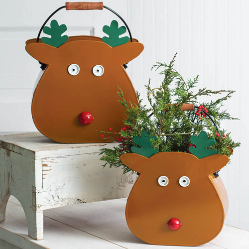 Reindeer Metal Bucket Set of 2