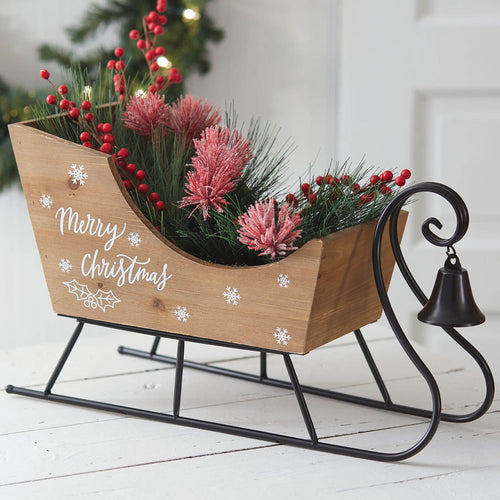 Wooden Sleigh with Bell Tabletop Decor