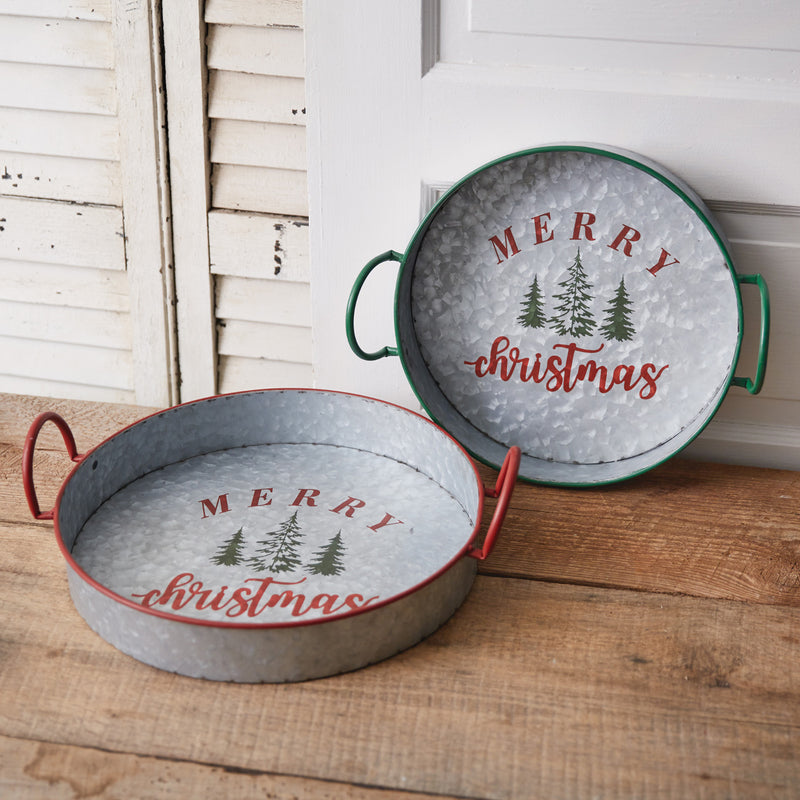 Galvanized Merry Christmas Tray Set of 2