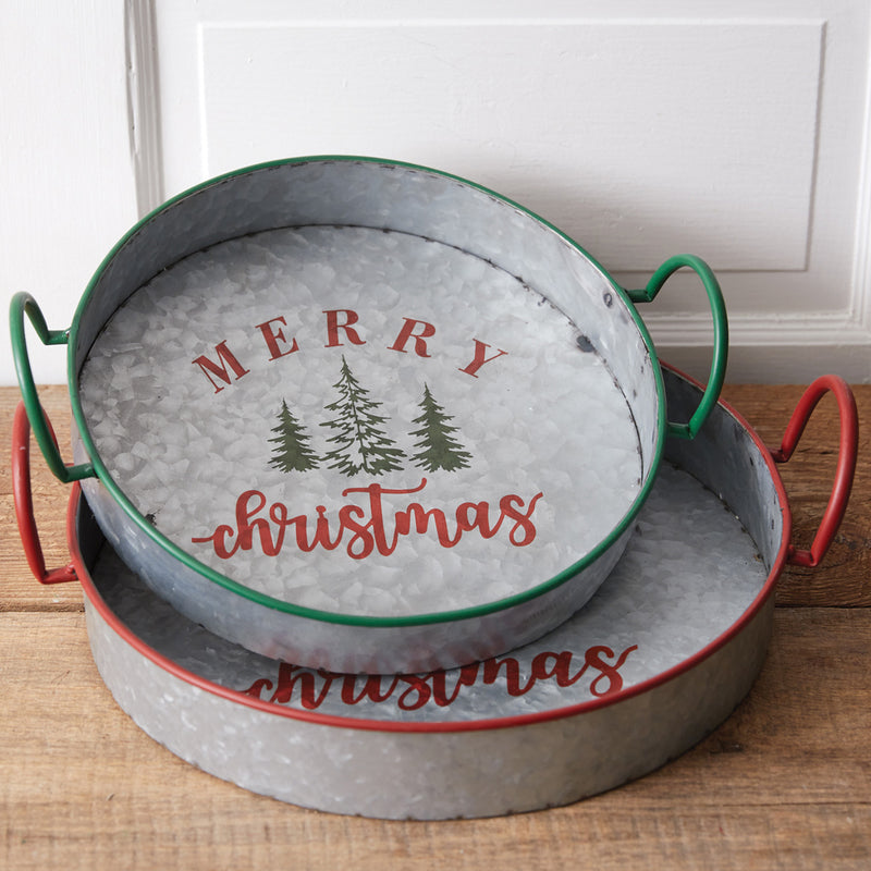 Galvanized Merry Christmas Tray Set of 2