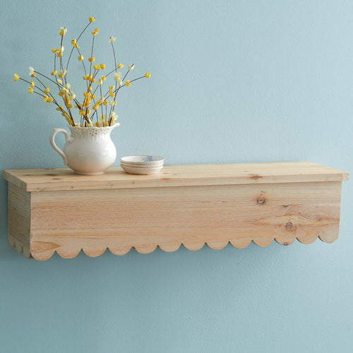 Natural Wood Scalloped Floating Shelf